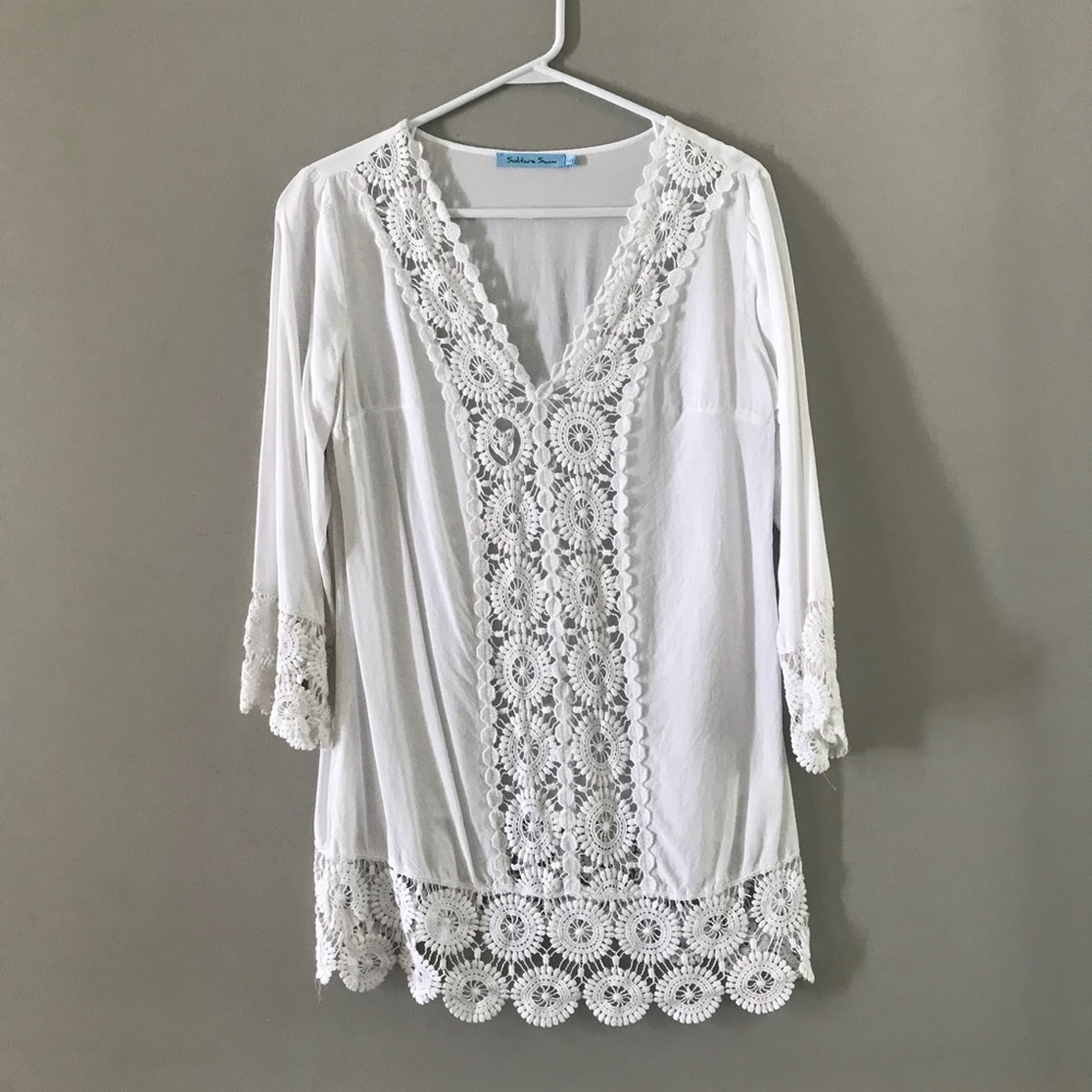White lace swim cover up